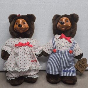 Vintage 1993 Raikes Bears April Johnnie Wood Face Plush Set Applause Numbered